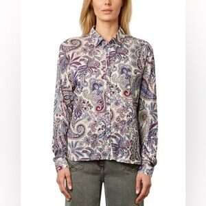 Gerard Darel Miray Purple Paisley Button Down Shirt size 6